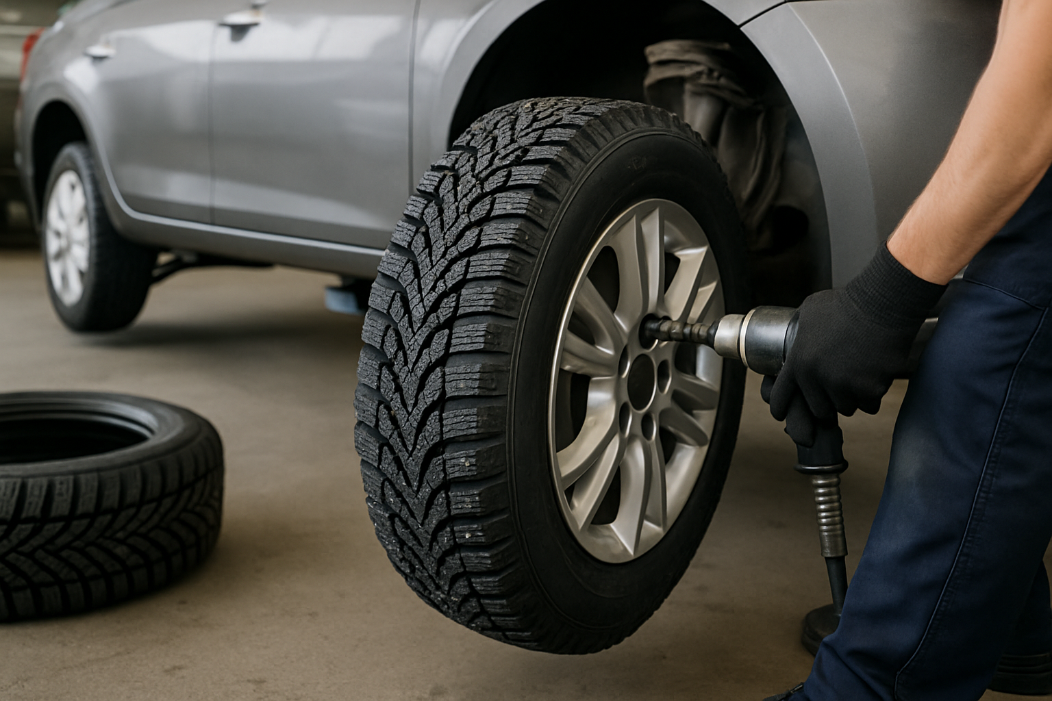 show a car getting winter tyres