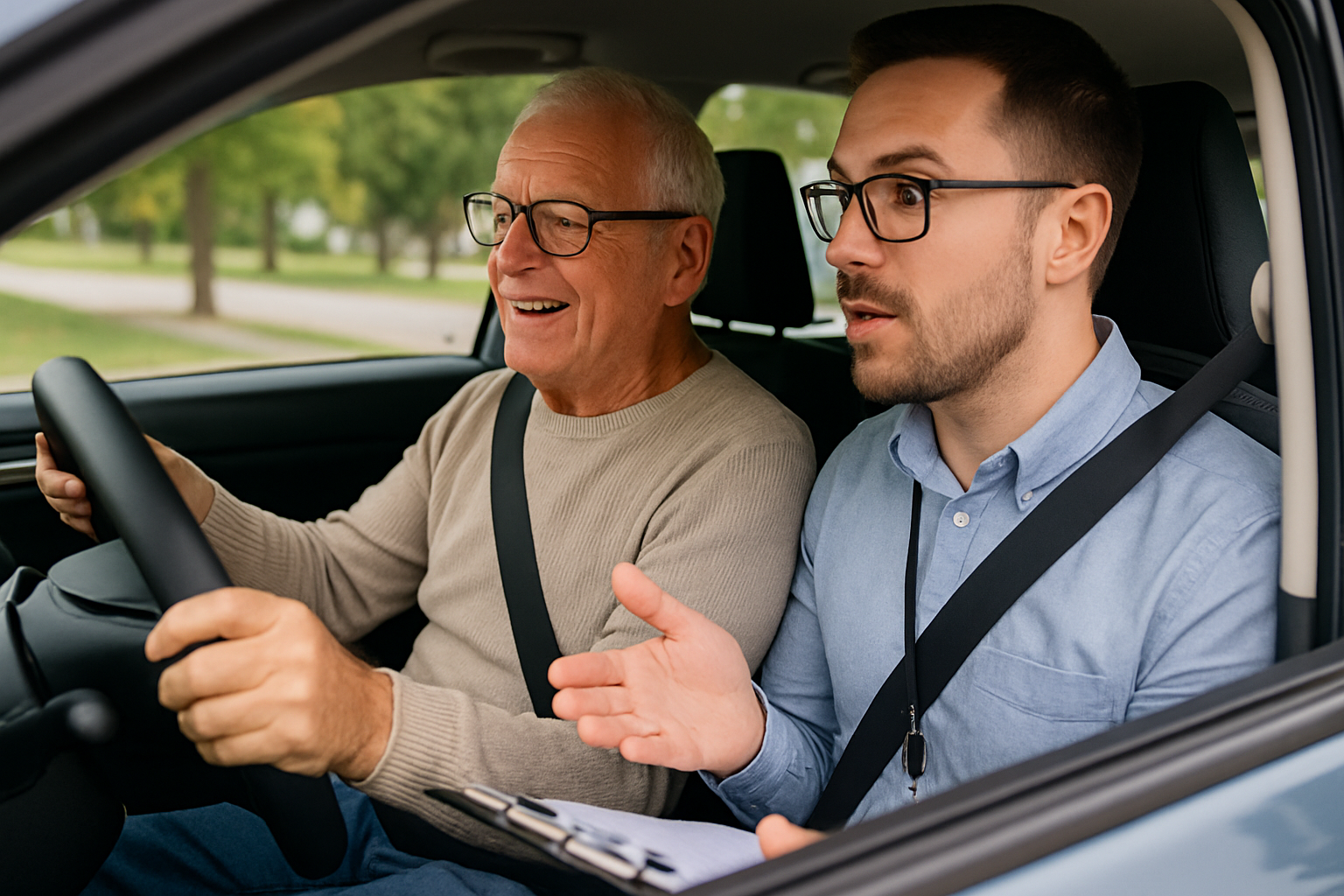 a senior citizen learning car driving